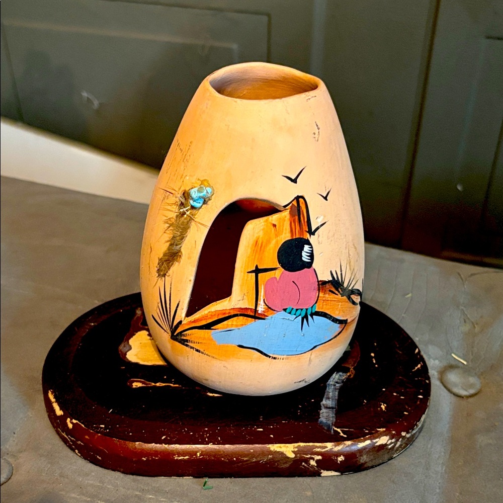 Handcrafted Painted Vase with Stand